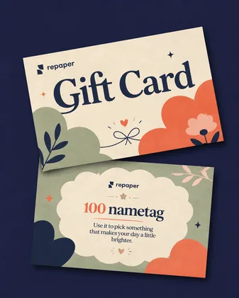Illustrated gift card and name tag mock-up
